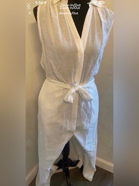 Women’s White Sleeveless Brochu Walker with Waist Tie (Size S)